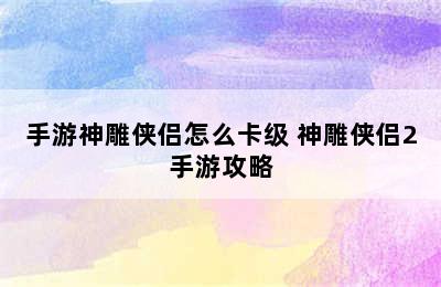 手游神雕侠侣怎么卡级 神雕侠侣2手游攻略